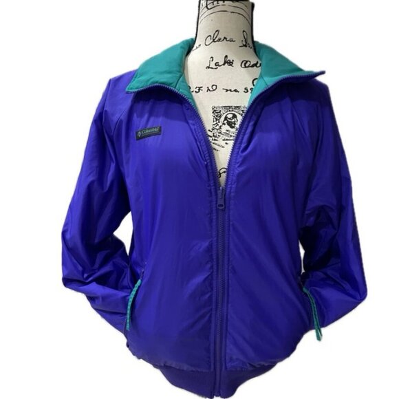 80’s COLUMBIA RETRO BOMBER JACKET REVERSIBLE DISCO PURPLE/TEAL Sz S MEN ICONIC - Picture 2 of 16